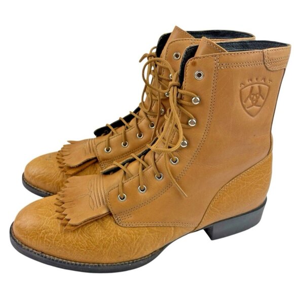 *Ariat Heather Lacer Kiltie Boots Womens 9B Brown Leather Ankle Western Fringe - Picture 1 of 14